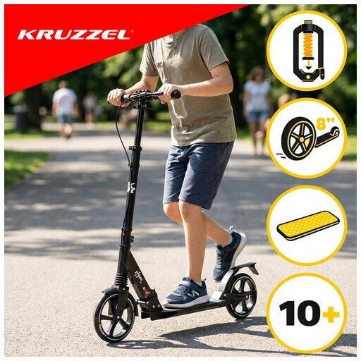 Kruzzel Kids Scooter Foldable 2-Wheel for 10+ Years Black
