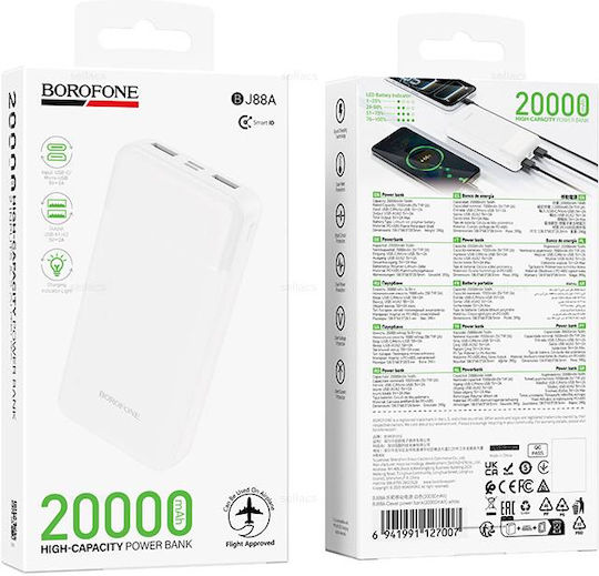 Borofone BJ88A Power Bank 20000mAh Mit 2 USB-A Ausgangsanschlüsse Und USB-C Ausgangsanschluss Weiß