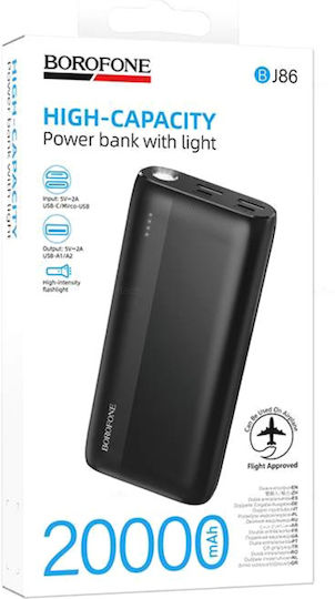 Borofone BJ86 Power Bank 20000mAh with 2 USB-A Ports and USB-C Port Black