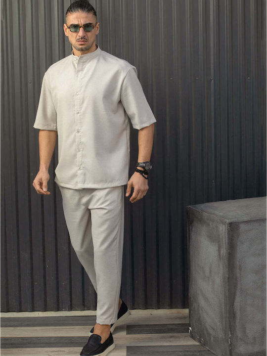 Elastic Trousers in Relaxed Fit Beige