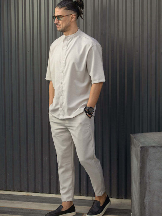 Elastic Trousers in Relaxed Fit Beige