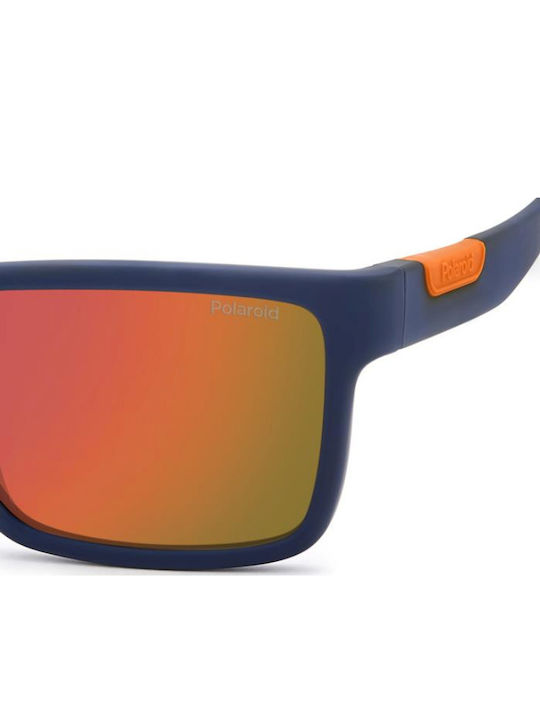 Polaroid Unisex Sunglasses With Blue Frame And Red Mirror Lens