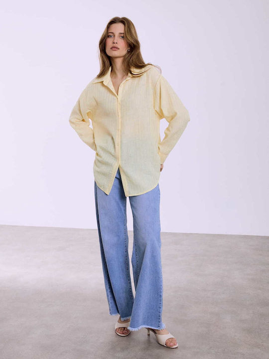 Celestino Damenhemden Mit Metallic Streifen Loose Fit Gelb