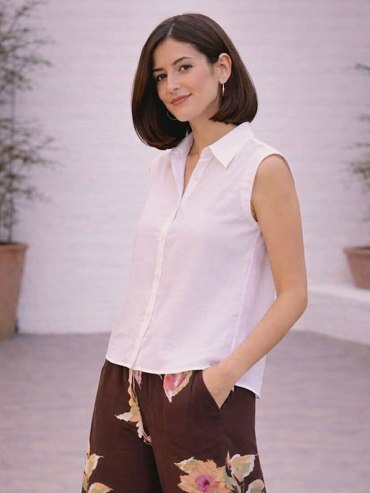 Sleeveless Women's Shirt White Striped