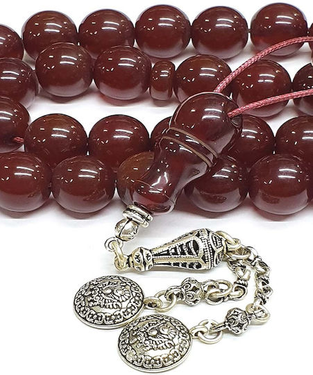 Roloi Komboloi Worry Beads with 33 Beads Made of Mastic Length 40cm Brown