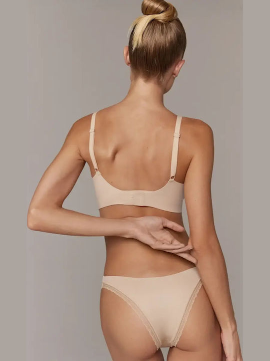 Damen-Slips Brasilien Nahtlos Mit Spitze Beigen