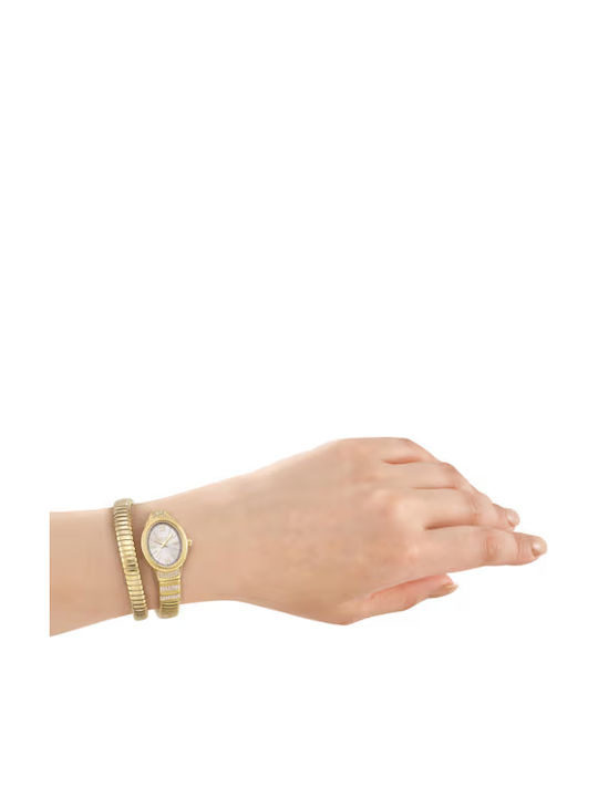 Roberto Cavalli Snake Womens Battery Watch with Gold Metal Bracelet