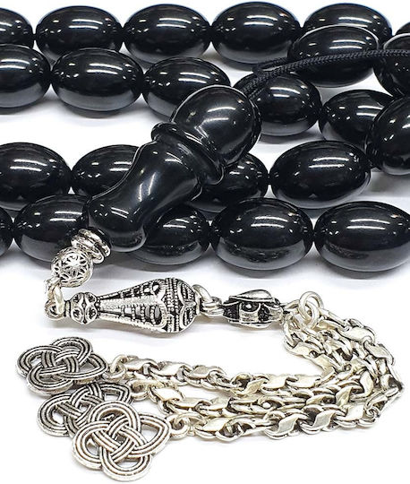 Roloi Komboloi Worry Beads with 33 Amber Beads Length 47cm Black