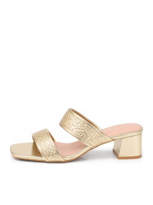 Mules With Chunky Low Heel In Gold Colour SJ-JX-07-26ML-Gold