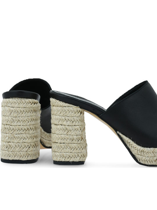 Leather Mules with High Heel in Black Colour
