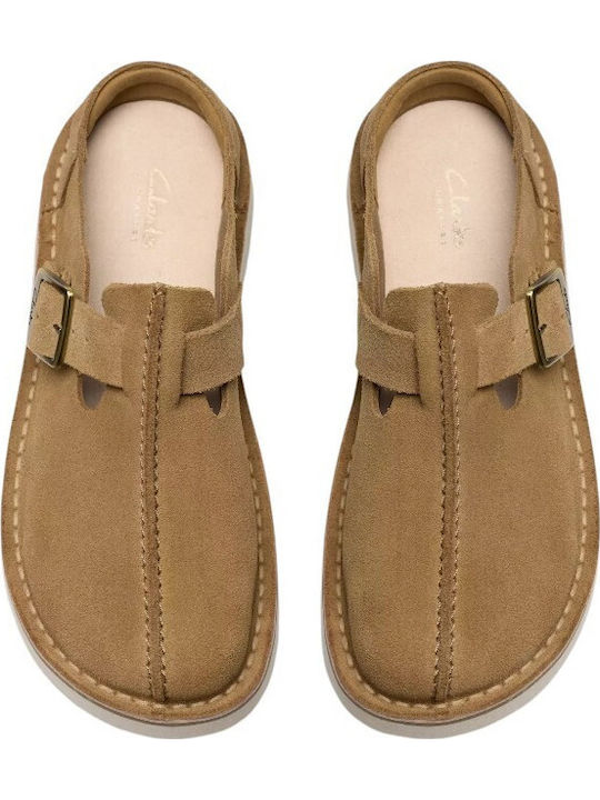 Leather Mules with Heel in Beige Colour
