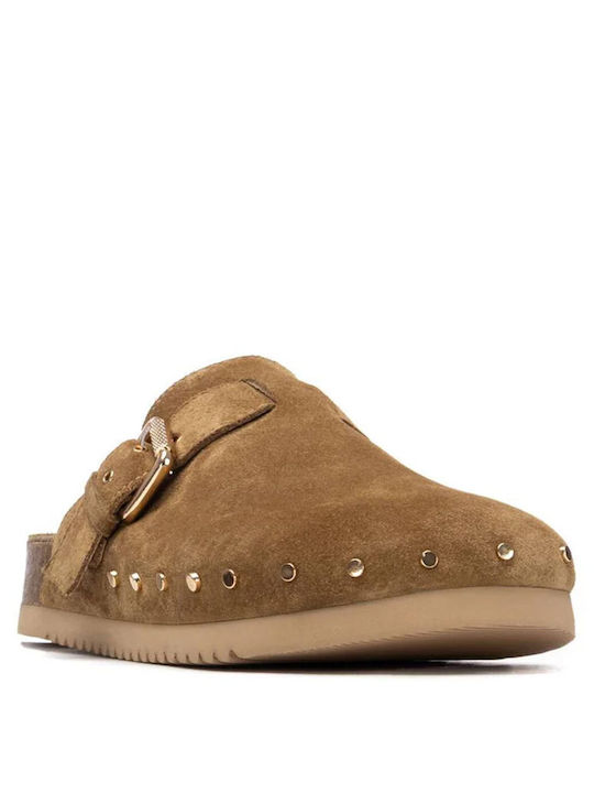 Suede Mules με Τακούνι σε Ταμπά Χρώμα