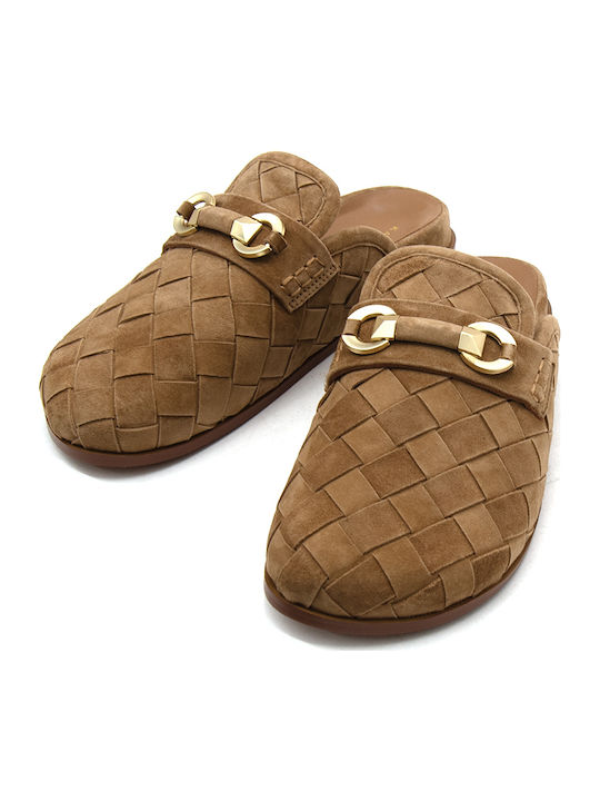 Suede Mules με Ψηλό Τακούνι σε Καφέ Χρώμα