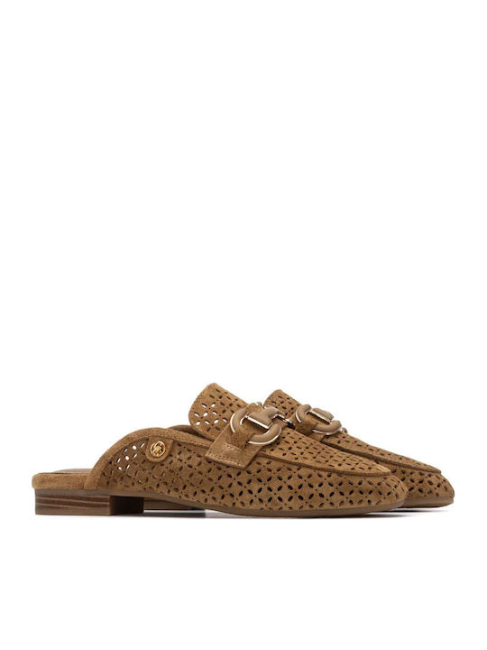 Suede Mules με Τακούνι σε Ταμπά Χρώμα