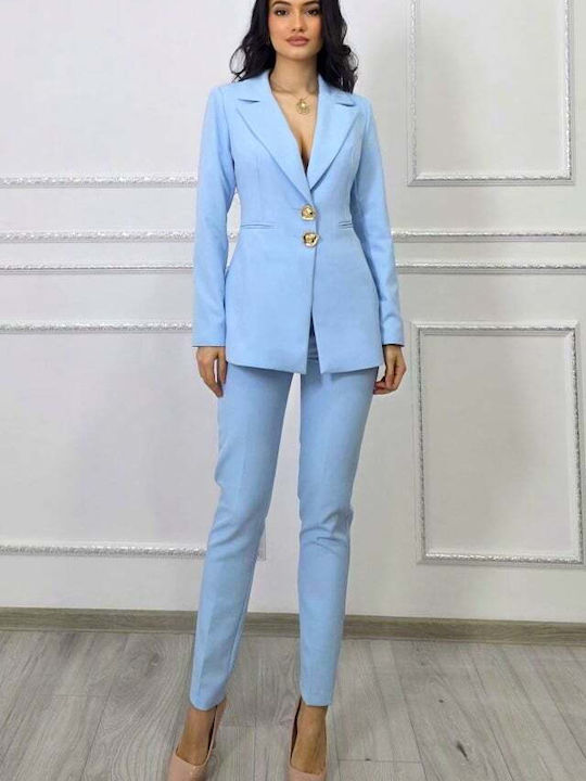 Women's Light Blue Suit in Tapered Leg Style