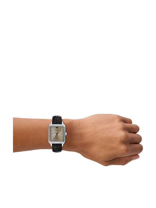 Emporio Armani Ανδρικό Ρολόι 36mm Μπαταρίας με Μαύρο Δερμάτινο Λουράκι