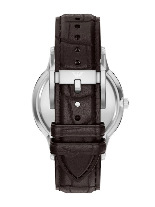Emporio Armani Ανδρικό Ρολόι 43mm Μπαταρίας με Μαύρο Δερμάτινο Λουράκι