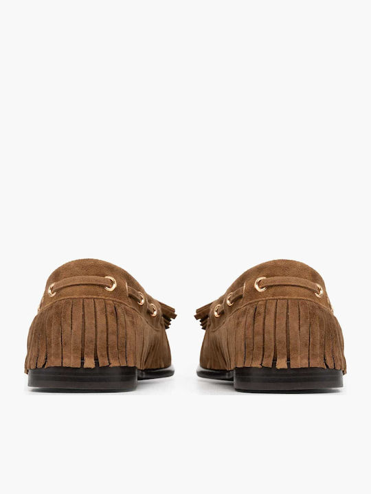 Leather Women's Loafers in Khaki Colour