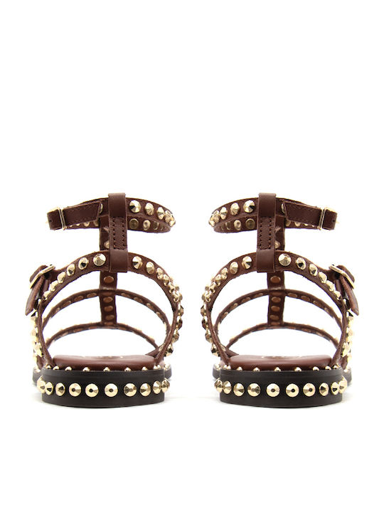 Precious 03 Leather Women's Flat Sandals Gladiator Brown