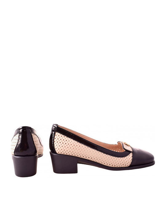 Pantofi cu Toc din Piele cu Toc Jos Bej