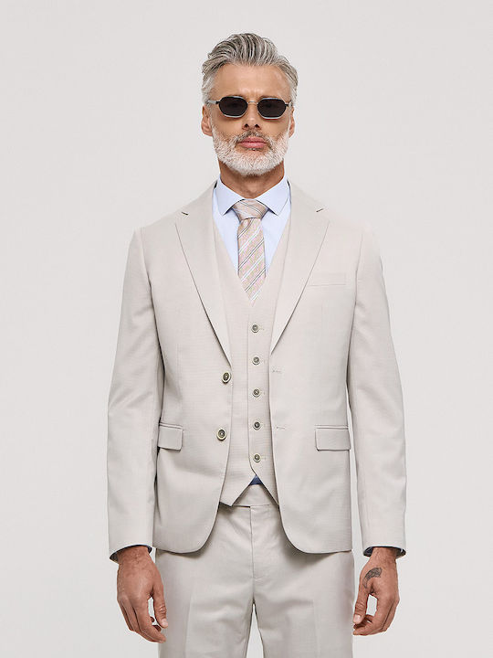 Men's Groom's Suit with Vest Slim Fit Beige