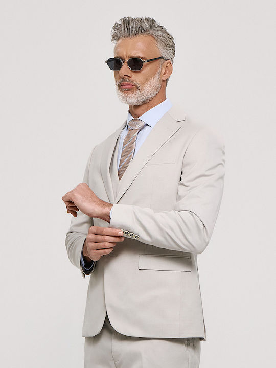 Men's Groom's Suit with Vest Slim Fit Beige