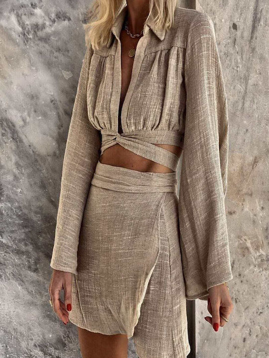 Linen Mini Envelope Skirt Beige 135002C