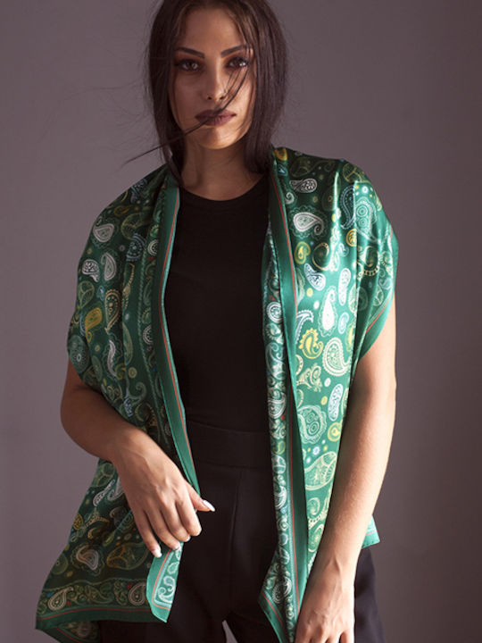 Kalfas Luxury Silk All Silk Women's Silk Shawl Green