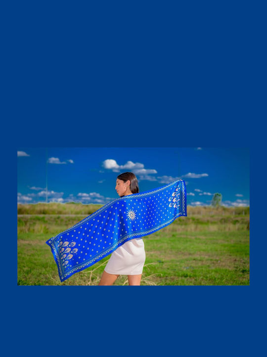 Kalfas Luxury Silk Ολομέταξη Μαντήλα Γυναικείο Μεταξωτό Φουλάρι Μπλε