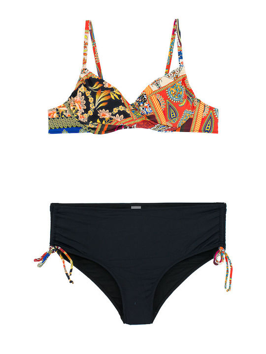 Plus Size Costum de Baie Bikini cu Balenă Cupe Flexfit Negru