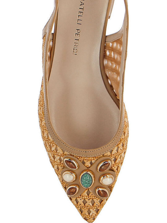 Δερμάτινες Γυναικείες Μπαλαρίνες Slingback σε Μπεζ Χρώμα