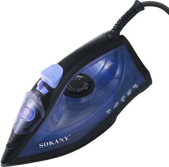 Sokany Steam Iron 1600w Ceramic Soleplate 190ml Tank Black Blue