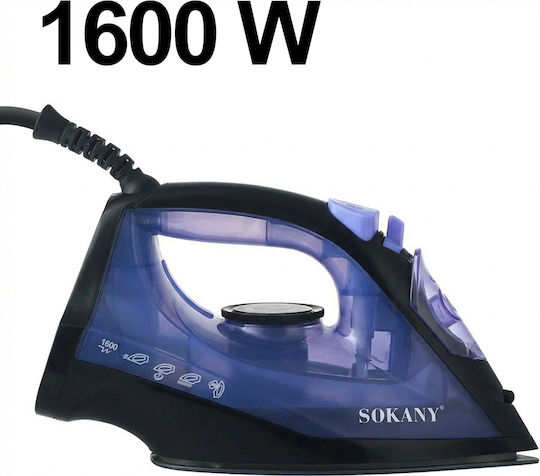 Sokany Steam Iron 1600w Ceramic Soleplate 190ml Tank Black Blue