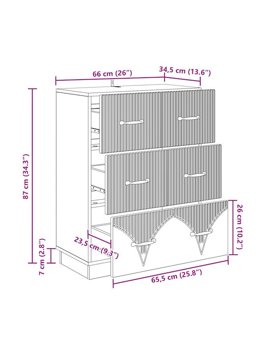 Wooden Sideboard with Drawers Black 66x34.5x87cm