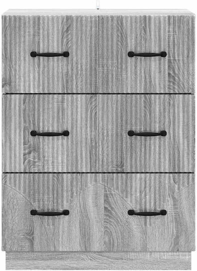 Wooden Bedroom Chest of Drawers with 3 Drawers Gray Sonoma 66x34.5x87cm