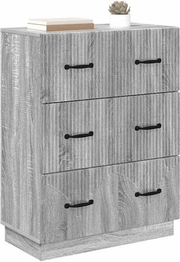 Wooden Bedroom Chest of Drawers with 3 Drawers Gray Sonoma 66x34.5x87cm