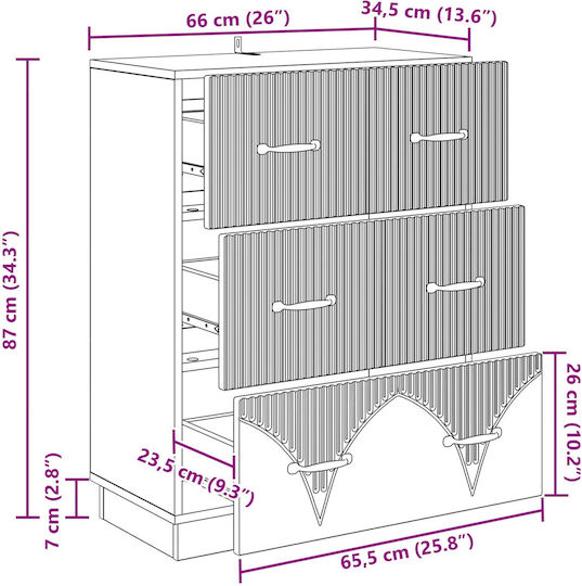 Wooden Bedroom Chest of Drawers with 3 Drawers Gray Sonoma 66x34.5x87cm