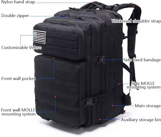 Military Backpack Black 40lt