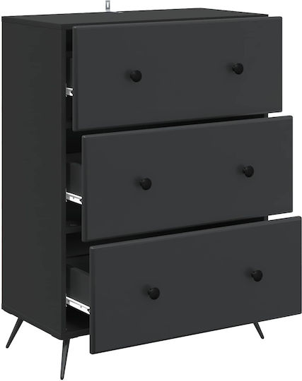 Bedroom Chest of Drawers Wood and Metal Black 66x34.5x90cm