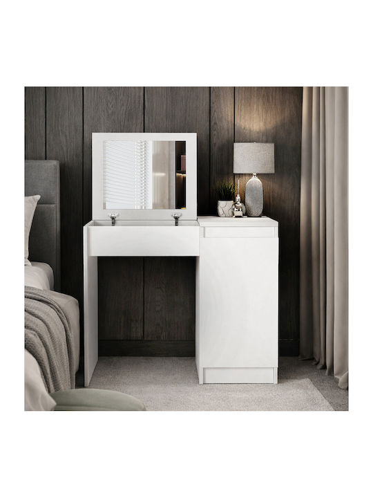 Bodenstehende Schminktisch Schlafzimmer Huma Holz Weiß mit Spiegel 90x45x118.2cm