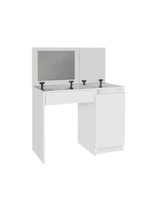 Bodenstehende Schminktisch Schlafzimmer Huma Holz Weiß mit Spiegel 90x45x118.2cm