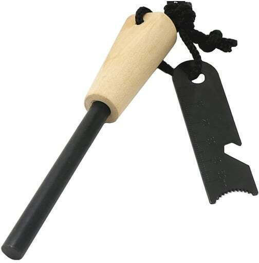 Robust Survival Fire Striker Wooden Handle Multifunctional Scraper Depox Wood 12 Cm