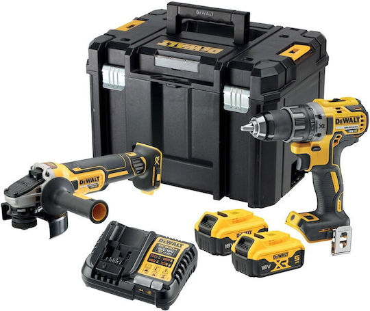 DEWALT DCK2020P2T Set Roată unghiulară & Mașină de găurit 18V cu 2 baterii 5Ah și husă