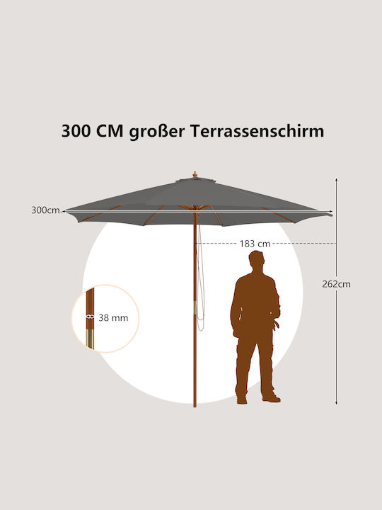 Professioneller Rundschreiben Garten- und Terrassen-Sonnenschirm Holz Grau F3xY3m