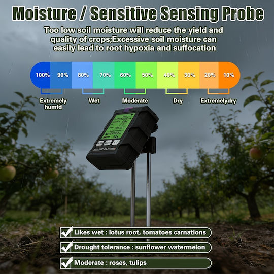 Soil 6 in 1 pH Meter With Moisture And Temperature Measuring Capability