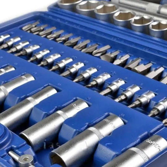 Professionelles Ratschen- und Steckschlüssel-Set 1 2″-1 4″ 108 Stück Silber