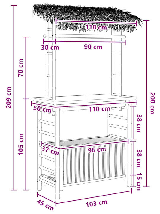 Bar-Tisch aus Bambus 110x50x209cm