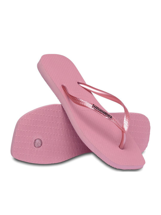 Square Logo Metallic Flip Flops In Pink Color
