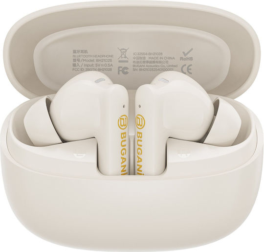 Bugani Freebuds B20 Bluetooth Handsfree Earphones with Sweat Resistance and Charging Case Cream
