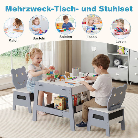 Kids Table Set with Chairs for Painting Made of Wooden Gray Costway